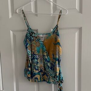 Ariella Multicolor Printed Wrap Cami in Teal & Mustard